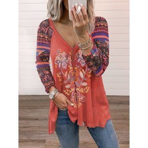 V-Neck Floral Tapestry Arm Top Small